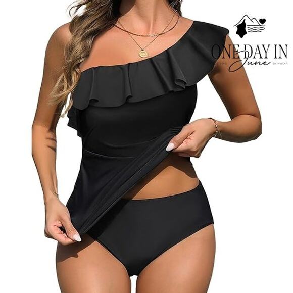 Yonique Ruffle One Shoulder Tankini Swimsuit Size XL - Picture 1 of 7